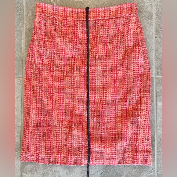 J.CREW No. 2 Pencil Skirt In Neon Tweed Wool Pink Orange Straight | Size 00 - Picture 9 of 11